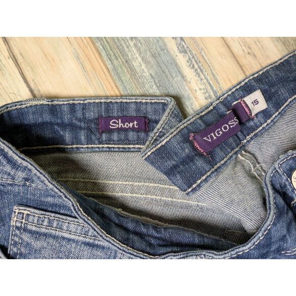 Vigoss Distressed Denim Roll Cuff Shorts Size 15 Y2K Western Festival - Picture 5 of 6